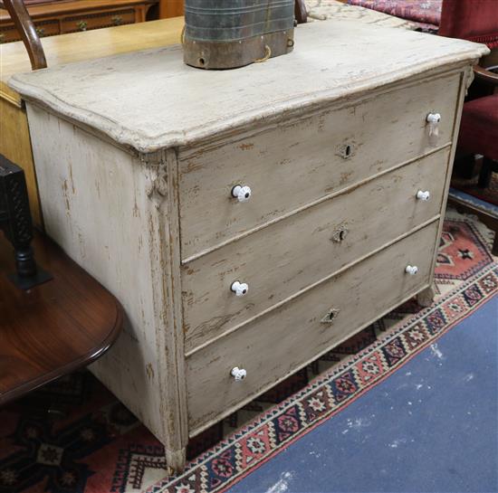 A 19th century French painted pine chest W.122cm